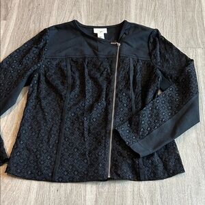 Chico's Navy Textured Blazer with Asymmetrical Zipper